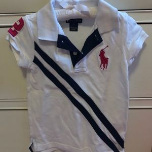 EUC Ralph Lauren Red/White and Blue polo shirt